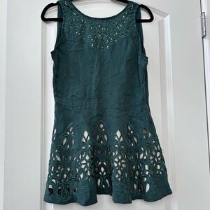 Anthropologie Kas NY Green Eyelet Cut Out V back Tunic Tank.  Whimsigoth. Fairy